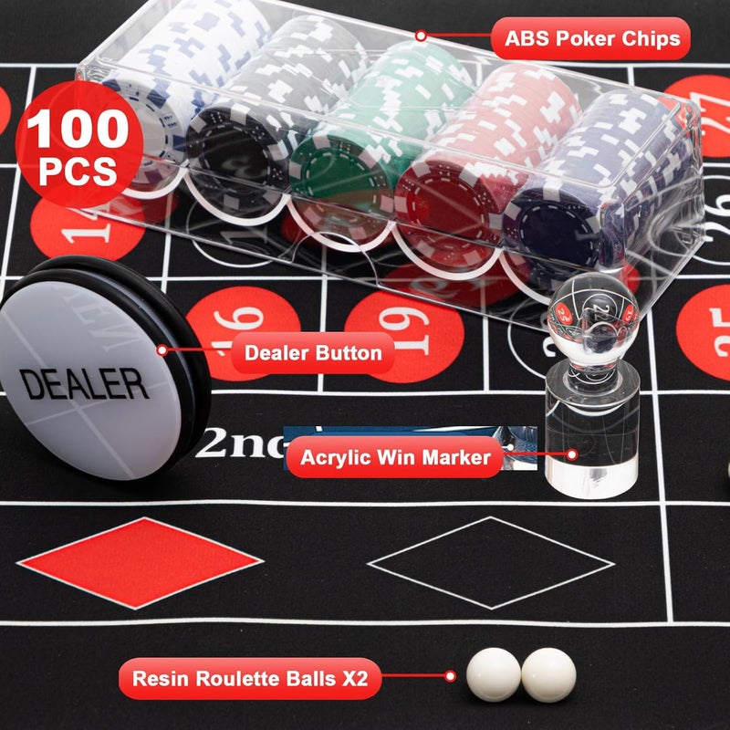 Lunmon Roulette Wheel Game Set Include 16'' Black Roulette Wheel 35" x 16" Rubber Tabletop Layout Mat, 100 Chips Dealer Button Win Marker Casino Game Sets Gift Ideas(Black) - Image 5